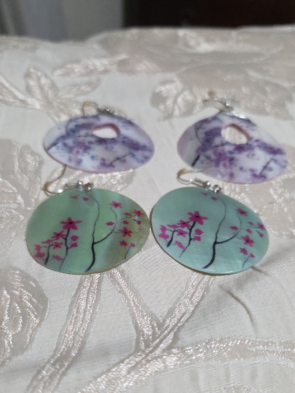 Floral Drop Earrings in Mint Green and Purple - Lightweight Women’s Jewelry